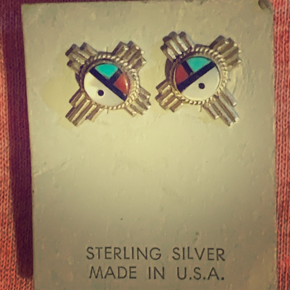 VTG NWOT Silver Zuni Sunface/Cross Stud Earrings!
